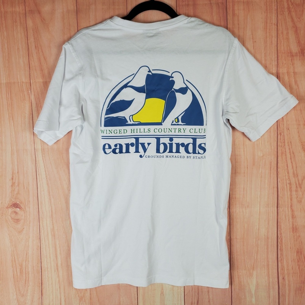 Staple T Shirt Mens Small White Graphic Early Birds Winged Hills Country Club